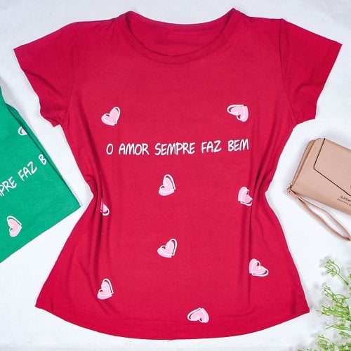Blusa T-Shirt Feminina Estampa De Coração Com Frase