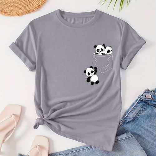 Blusa T-Shirt Feminina De Ursos Pandas Manga Curta