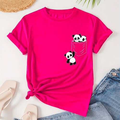 Blusa T-Shirt Feminina De Ursos Pandas Manga Curta