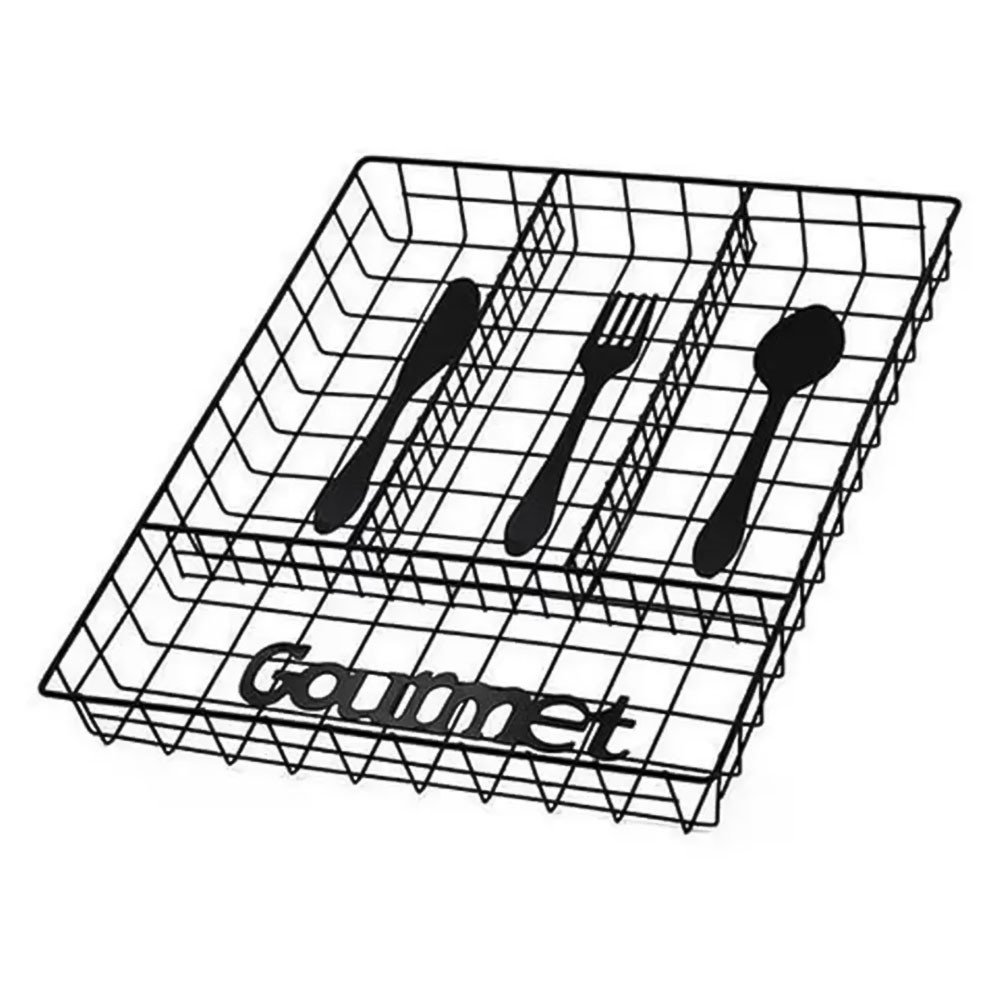 Organizador Porta Talheres Aramado Preto Em Inox