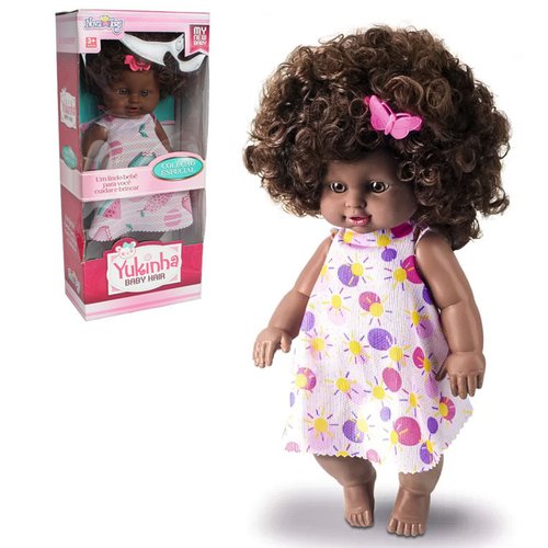 Boneca Yukinha Baby Hair Negra Brinquedo Infantil