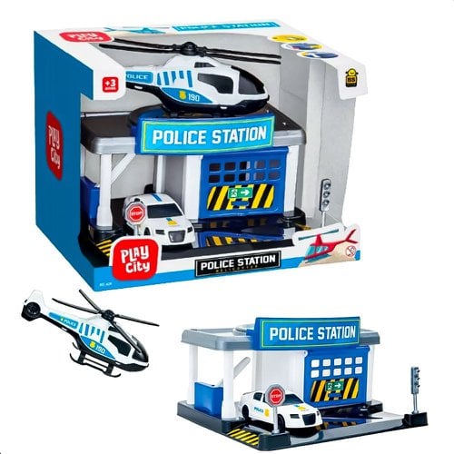 Estação De Polícia Carrinho E Helicóptero Brinquedo Infantil