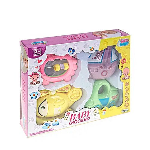 Kit Baby Chocalho Colorido 4 peças Brinquedo Infantil