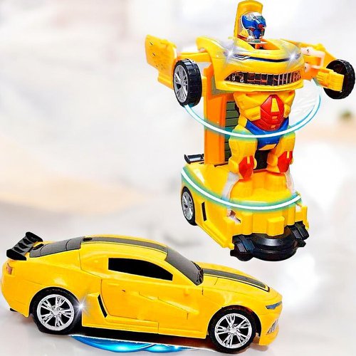 Brinquedo Carro Camaro Amarelo Robô Transform Com Luz E Som