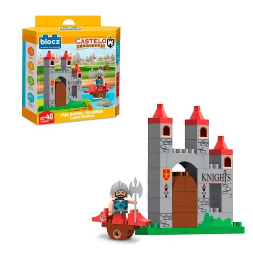 Blocos De Montar Castelo Medieval Com 17 Adesivos E 40 Peças