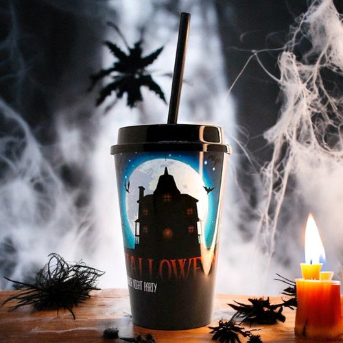 Copo De Halloween 700ml Com Tampa E Canudo