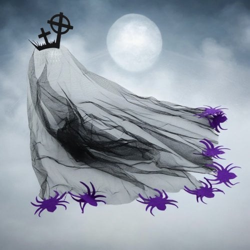 Presilha Véu De Noiva Com Aranhas Enfeite Halloween