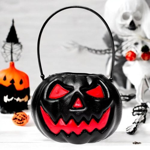 Mini Baldinho De Halloween Preto Abobora 8cm Com Alça