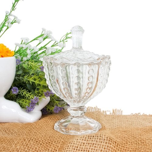 Bomboniere De Vidro Texturizada Com Tampa Vitta 150ml