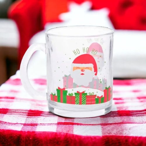 Caneca de Vidro Natalina Papai Noel Presentes 320ml
