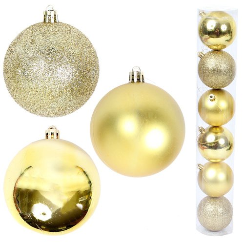 Kit 6 Bolas De Natal Dourado 7cm Mista Enfeite De Arvore