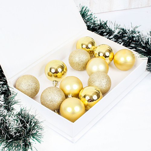 Kit 12 Bolas De Natal Lisa Fosca Glitter 5cm Dourado