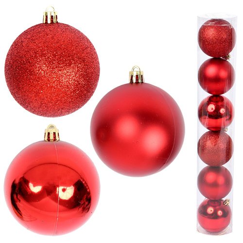 Kit 6 Bolas De Natal Vermelho 7cm Mista Enfeite De Arvore