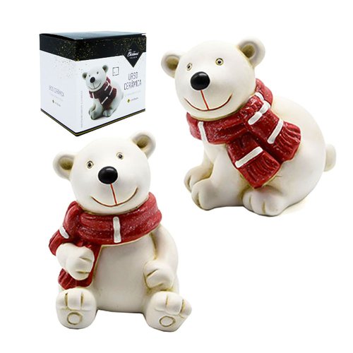 Enfeite Urso De Cerâmica Natalino 11cm x 12,5cm