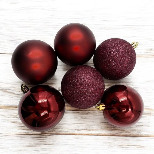 Kit 6 Bolas De Natal Mista Vinho Enfeite De Árvore 8cm