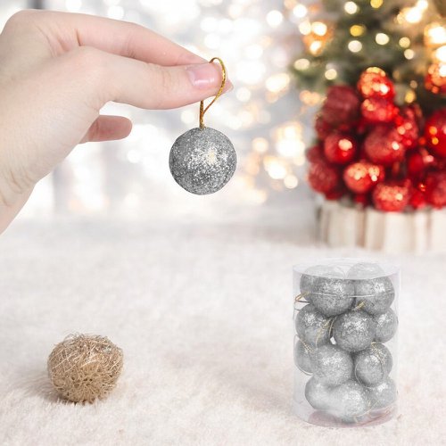 Kit Enfeite Bola De Natal Glitter 16 Peças Prata 3cm No Tubo