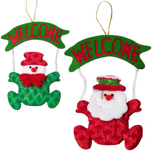 Enfeite De Natal Welcome Papai Noel Boneco De Neve 19cm x 16cm