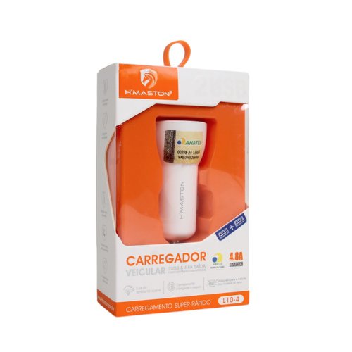 Carregador Turbo Veicular Branco 2 Entradas USB 4.8A