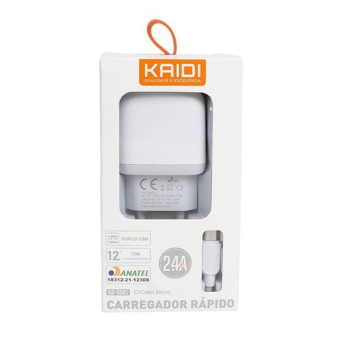 Carregador Rápido Duplo USB Com Cabo V8 2.4A