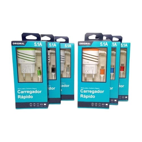 Carregador Rápido Smart 2 Entradas USB Cabo V8 5.1A