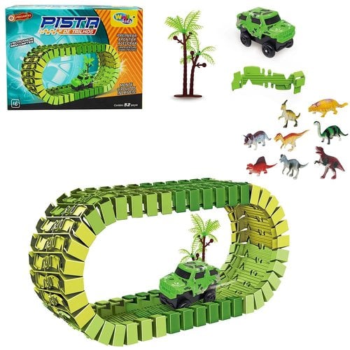 Brinquedo Pista Maluca De Trilhos 52 Peças Carro E Dinossauro