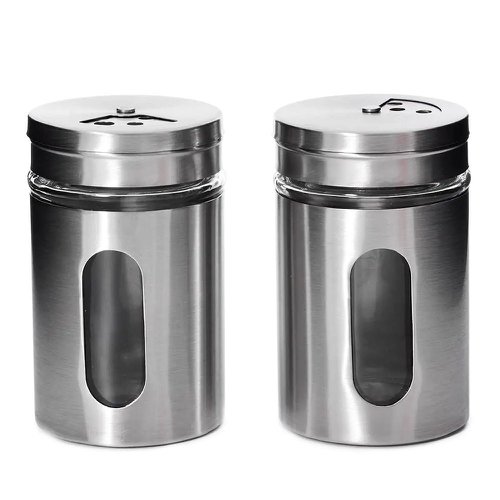 Kit 2 Porta Temperos Condimentos Em Inox Com Visor De Vidro