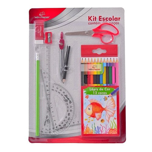 Kit Material Escolar Régua + Compasso Acessórios 9 Peças