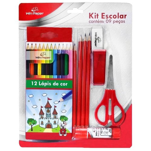 Kit Material Escolar 4 Lápis Grafite + Cola 9 Peças
