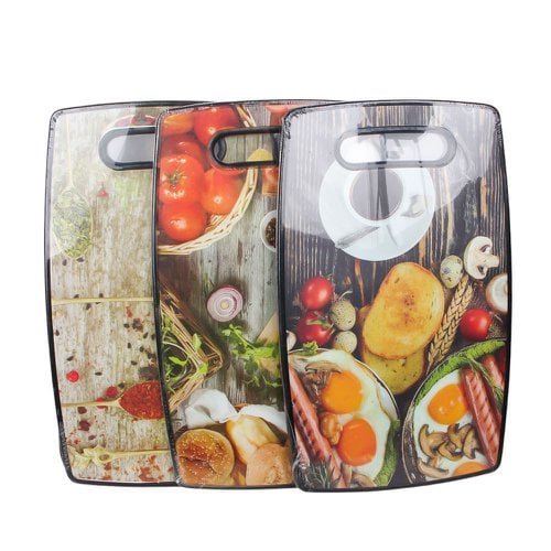 Tábua De Corte Plástico Estampas De Alimentos 36cm x 22cm
