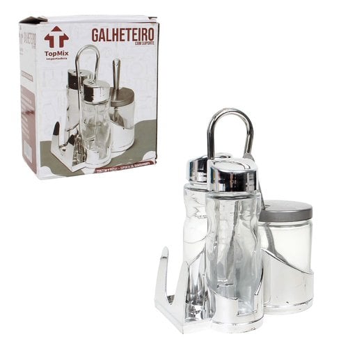 Galheteiro De Vidro Com Suporte Com 3 Peças