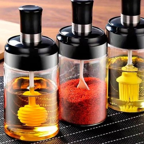 Kit 3 Potes De Vidro Com Meleira 260ml Porta Mel