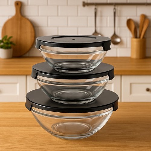Conjunto Potes De Vidro Preto Safira 3 Peças 200ml Á 550ml
