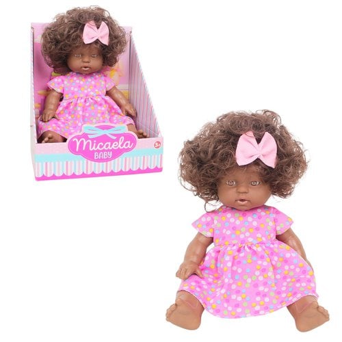 Boneca Negra Micaela Baby 28cm Com Cabelo Brinquedo Infantil
