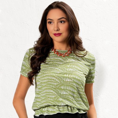 Blusa Feminina Verde Estampada Abstrato Sensorial Em Malha