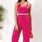 Macacão Feminino Pantalona Pink Em Malha Alça Fina