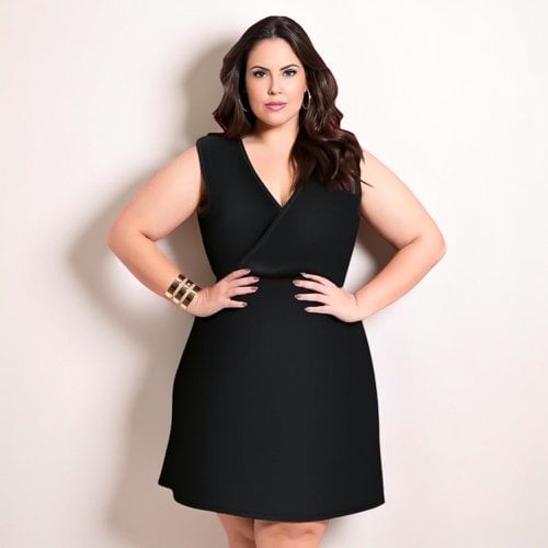 Vestido Feminino Transpassado Preto Plus Size