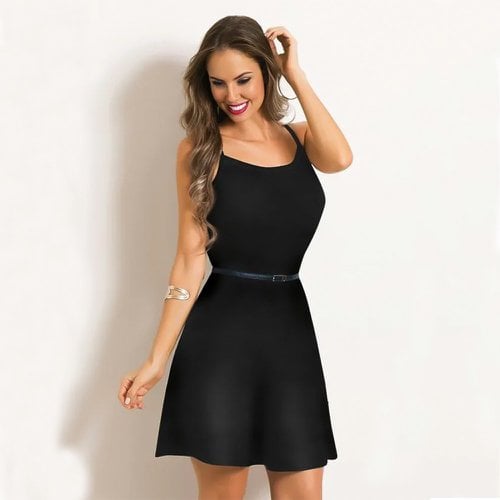 Vestido Nanda Curto Evasê De Alças Preto
