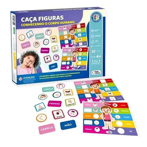 Jogo Caça Figuras Conhecendo O Corpo Humano 32 Peças