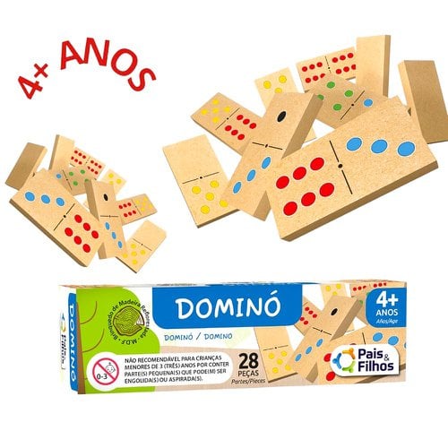 Jogo Dominó De Madeira 28 Peças Pingos Coloridos