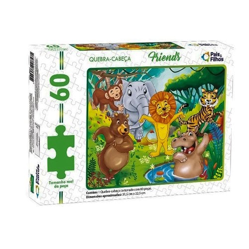 Jogo Quebra-Cabeça Infantil Animais Amigos 60 Peças