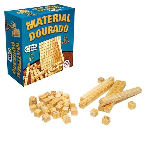 Jogo Material Dourado Brinquedo Infantil 74 Peças De Madeira