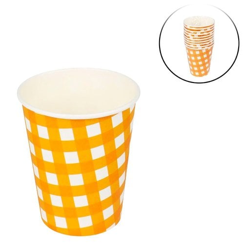 Copos De Papel Xadrez 250ml 10 Unidades Amarelo Festa Junina