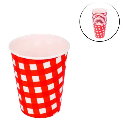 Copos De Papel Xadrez 250ml 10 Unidades Vermelho Festa Junina