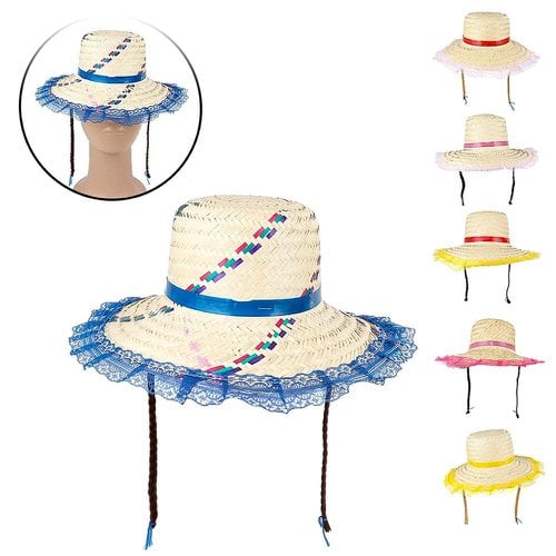 Chapéu De Palha De Renda Com Trancinhas Festa Junina