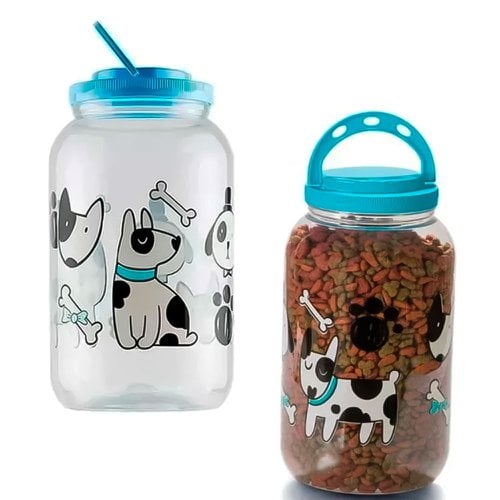 Pote Plástico Com Alça 3,6 Litros Azul Estampa De Cachorrinho