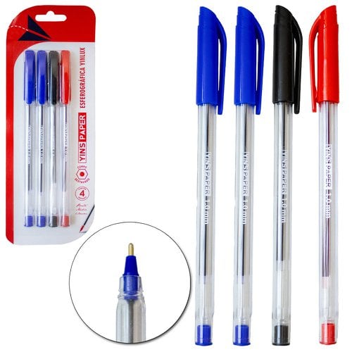 Kit Canetas Esferográficas Básicas Sextavadas 4 Peças