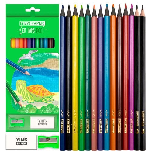Kit Lápis De Cor Eco 12 Cores HB Apontador E Borracha
