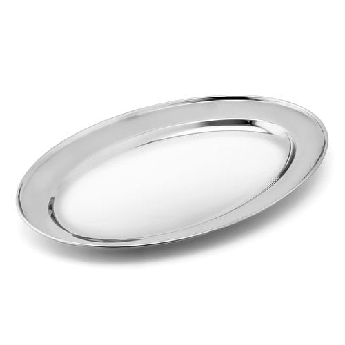 Travessa Média De Aço Inox Oval Rasa 25x18cm