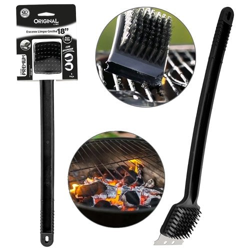 Escova De Aço Limpa Grelha 18" Com Raspador