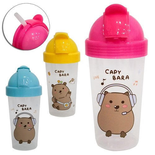 Garrafa Squeeze Capivara Em Plástico Com Canudo 260ml